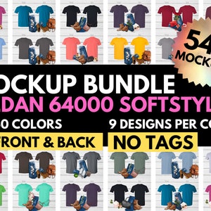 Front and Back, Gildan 64000 Mockup, G64000 Tshirt, Mockup Bundle, Black Tshirt Mockup, Shirt Mock Up, G640 Softstyle, Mockup Tshirt, Sports