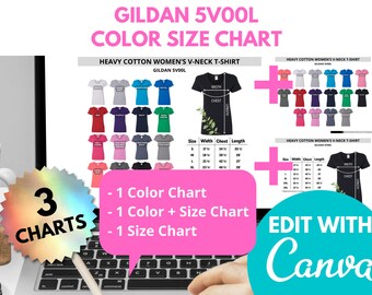 Gildan 5V00L Size Chart, Editable Chart, Gildan G5V00L, Gildan