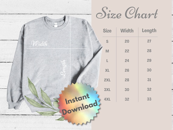 Gildan 18000 Size Chart, Gildan 1800, G180, Sweatshirt Size Chart, G18000,  Gildan Size Guide, Heavy Blend Crewneck, Sweatshirt Size Guide