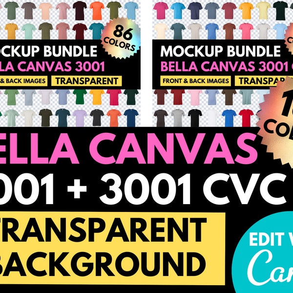 Bella Canvas 3001 CVC, Transparent Mockup Bundle, BC3001 CVC, Back Mock Up, Shirt Colors, Mock-up Shirt, Design Template, Heather Solid