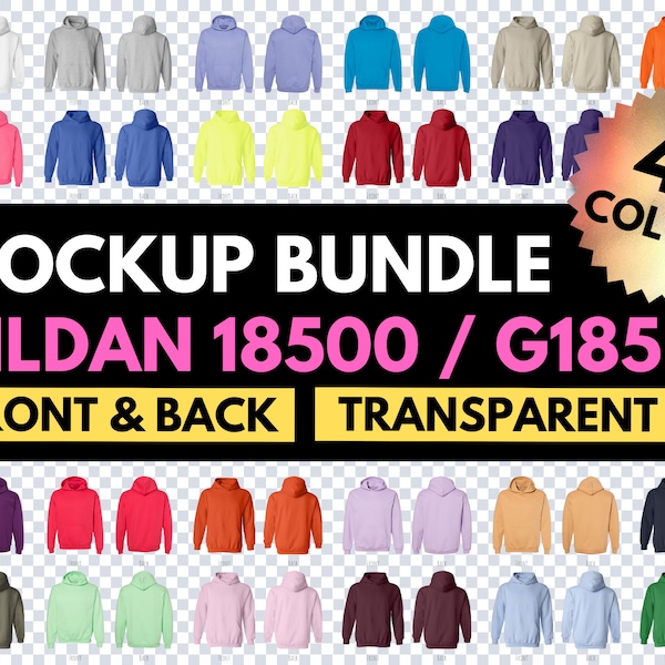 Front and Back, Gildan 18500 Mockup, G185 Mockup Bundle, Transparent Mocks, Hoodie Back, Hoodie Mock Up, Black Hoodie, Flat Lay Mock