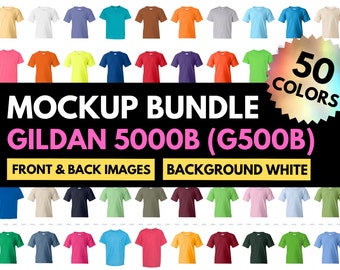 Gildan 5000B Mockup Bundle, Gildan G500B, Mock Up Front Back, Shirt Colors, Gildan Youth Shirt Unisex, Design Template,Tshirt Mockup Bundle