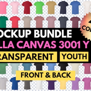 Bella Canvas 3001Y, Bella Canvas Mockup Bundle, BC3001Y, Bella Canvas Kids, Shirt Colors, Mock-up Shirt, Design Template, Tshirt Mockup