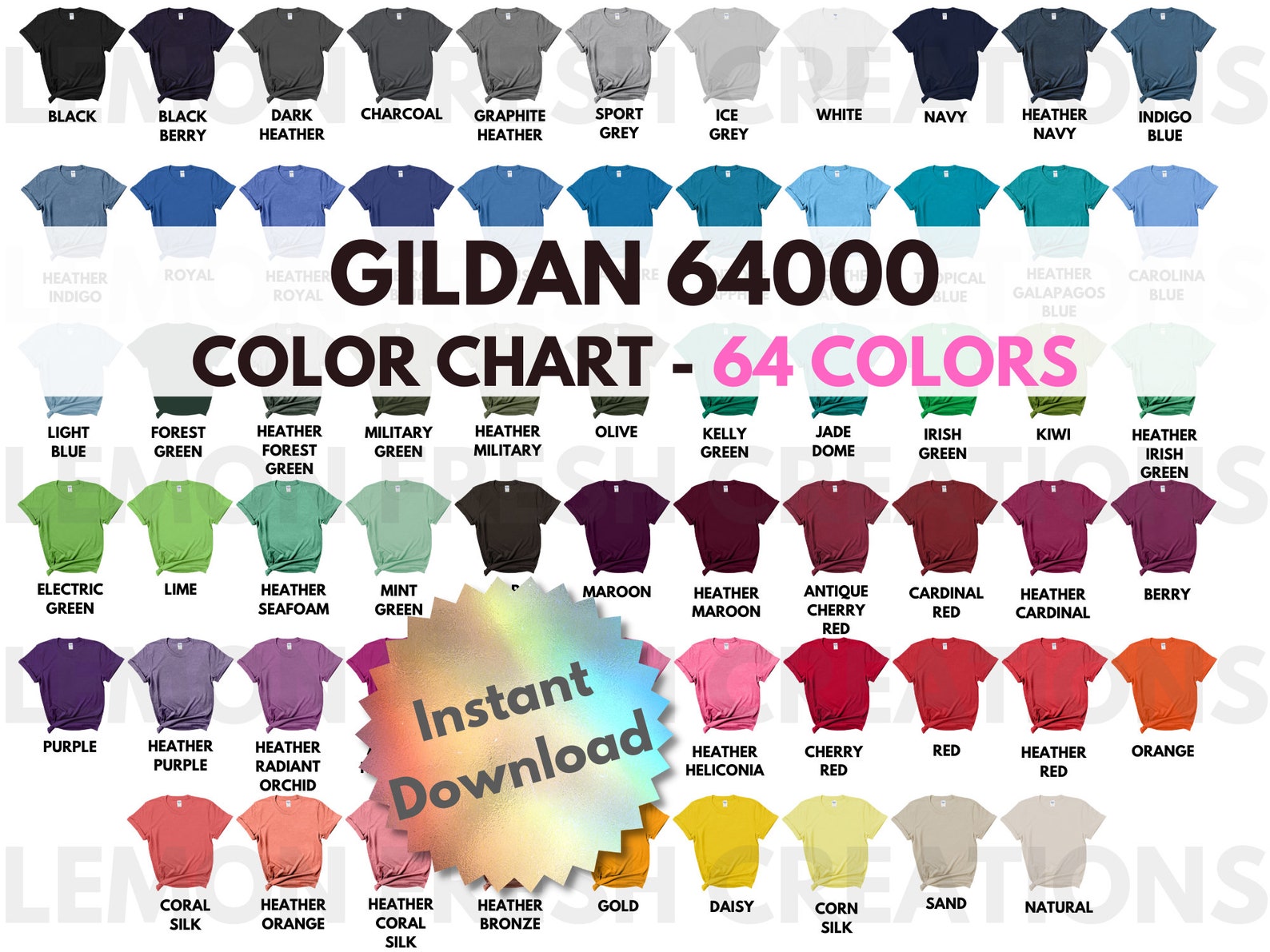 64000 Color Chart Gildan All Colors Colors Gildan 64000 - Etsy