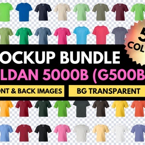 Gildan 5000B Mockup Bundle, Gildan G500B, Mock Up Transparent, Shirt Colors, Gildan Youth Shirt Unisex, Design Template,Tshirt Mockup Bundle