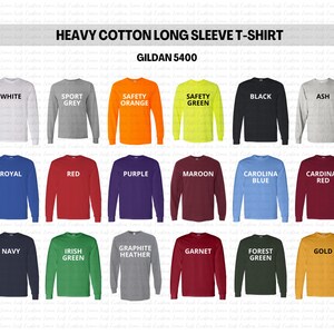 Gildan 5400 Size Chart Color Gildan 5400 Heavy Cotton Long - Etsy Ireland