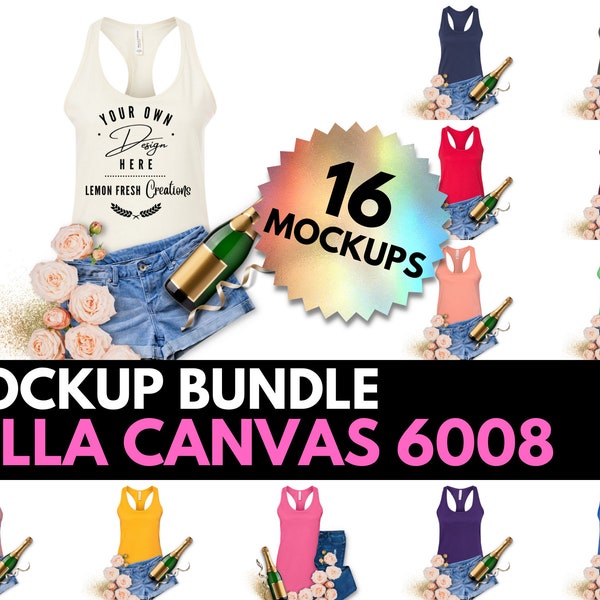 Bella Canvas 6008, Mockup Bundle, Racerback Tank, With Wine, Bachelorette Party, Summer Mock up, Mockup Bella Canvas, Jersey Tank BC6008