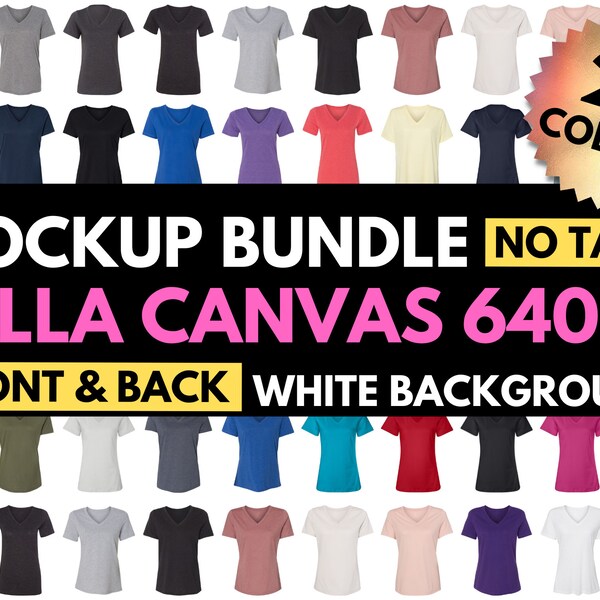 Bella Canvas 6405, Bella Canvas Mockup Bundle, BC6405, Mock Up V-Neck Tee, Bella Relaxed VNeck, Womens Tee, Mock-up Colors, Design Template