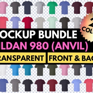 Gildan 980 Mockup Bundle, Anvil 980 by Gildan, Front and Back, Transparent Mockup, Shirt Mock Up, Mockup Tshirt Men, Unisex Shirt Image