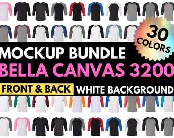 Bella Canvas 3200, Bella Canvas Mockup Bundle, BC3200 Raglan, Front and Back, Shirt Colors, Mock-up Shirt, Design Template, Tshirt Mocks