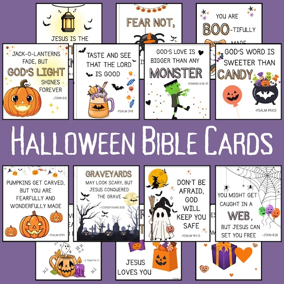 Christian Halloween Bible Verse Cards for Kids | Printable Scripture | Trunk or Treat Handouts | Instant Download PDF | Set of 18