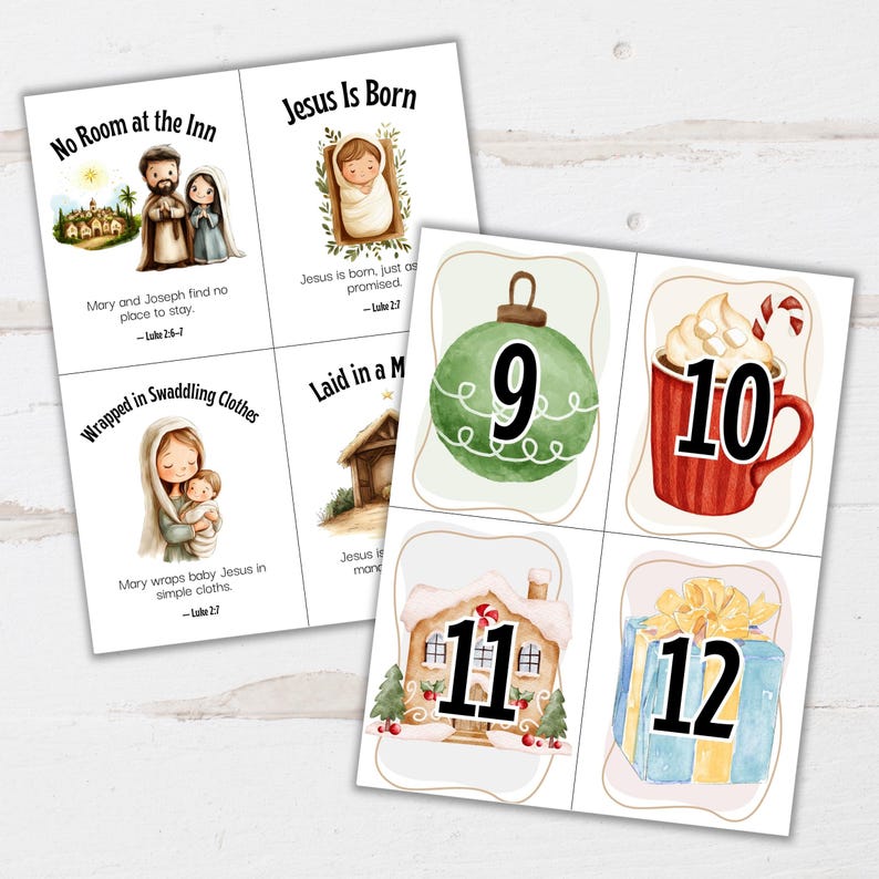 Printable Nativity Story Advent Calendar Cards | 25-day Christmas ...