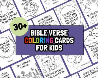 Printable Bible Verse Coloring Cards for Kids | 30 Scripture Coloring Pages | Christian Bible Verse Cards | Sunday School Activity