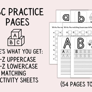 Páginas para colorir de prática ABC | Folhas de exercícios para impressão | Atividades do alfabeto | Letras minúsculas e maiúsculas | Pacote para pré-escola e jardim de infância