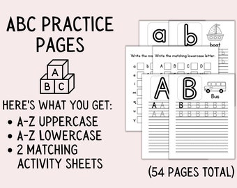 ABC Practice Coloring Pages | Printable Worksheets | Alphabet Activities | Lower Case and Capital Letters | Preschool, Kindergarten Bundle