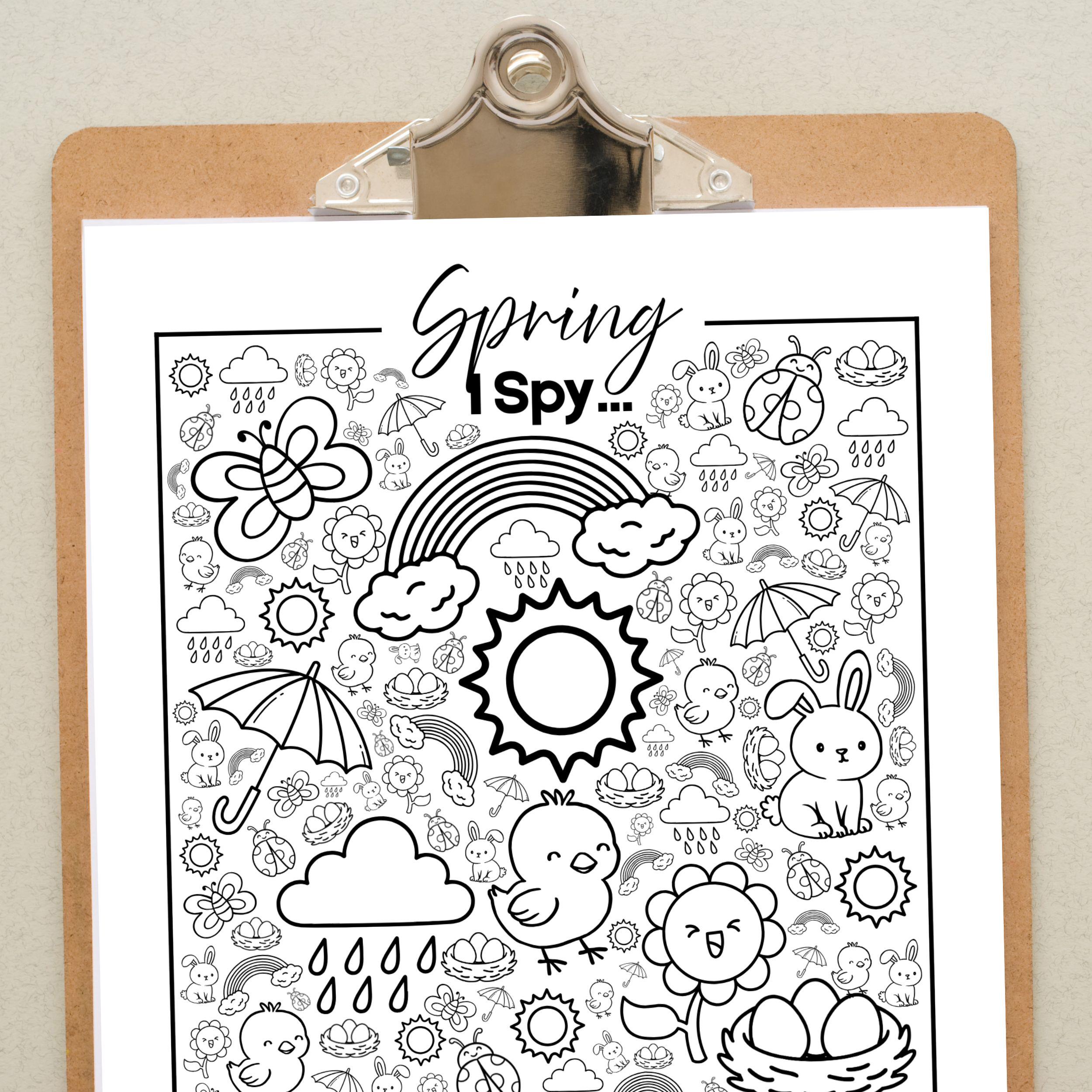 Hidden Object Color Sheets Spring Printable Spring I Spy Game for Kids, Spring Coloring Activity Page ...