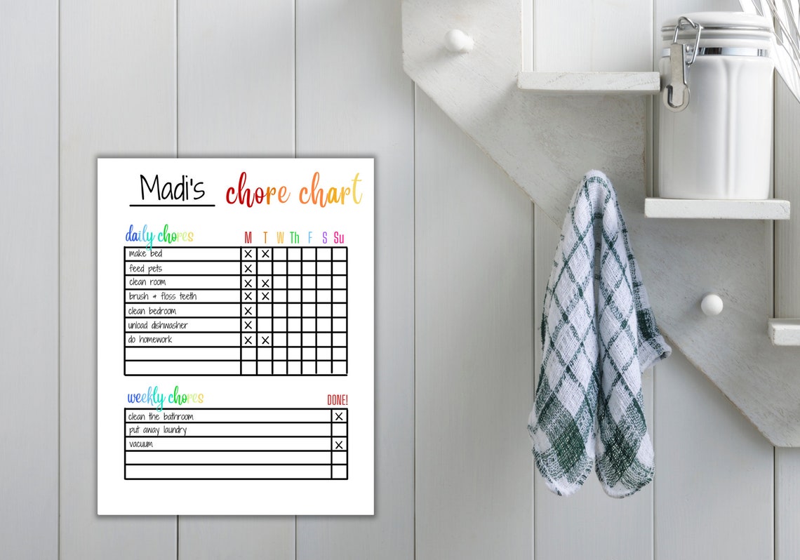 Chore Chart Printable Responsibility Chart for Kids - Etsy