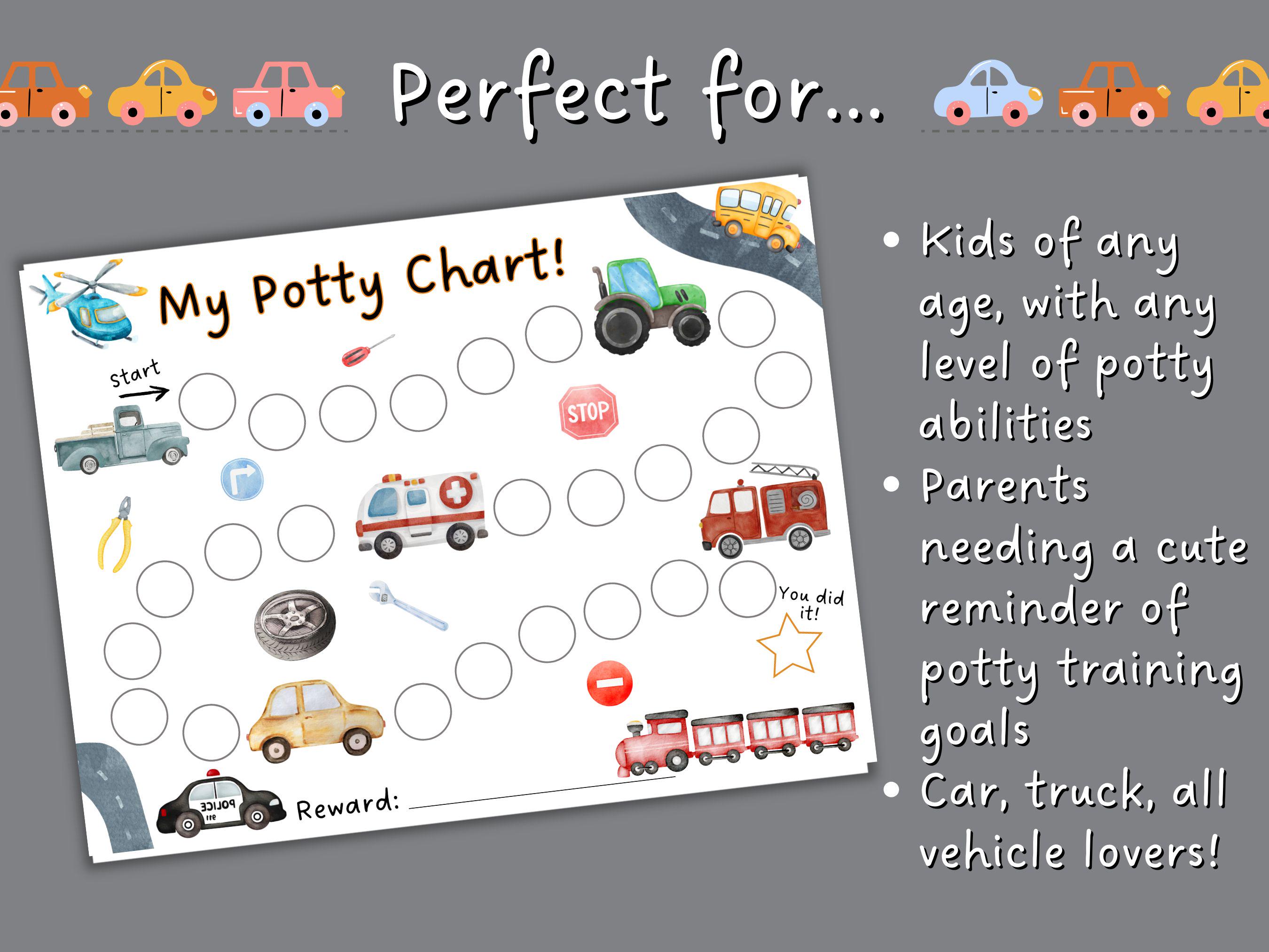 Printable Potty Training Chart Car Themed | Toddler Potty Chart for ...