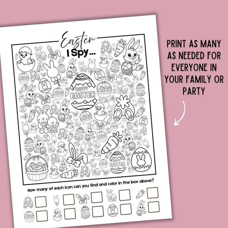 Easter I Spy Coloring Page Printable, Kids Easter Activity, I Spy Game ...
