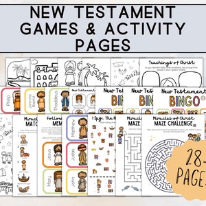 Paquete de actividades del Nuevo Testamento para niños / Juegos bíblicos imprimibles para niños / Páginas para colorear del Nuevo Testamento / Tarjetas de bingo imprimibles / Historias bíblicas