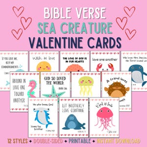 Sea Creature Valentines | Printable Bible Verse Cards (Digital Download)