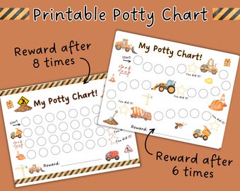 Printable Potty Training Chart Construction Themed | Toddler Potty Chart for Boys | Training Sticker Chart | Cars Reward Chart Printable