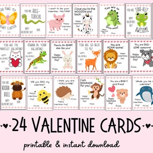 Cartes de Saint-Valentin animaux mignons | Animaux de la Saint-Valentin à imprimer pour enfants | Saint-Valentin en classe | Fête de la Saint-Valentin | Filles et garçons