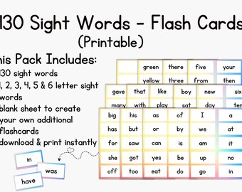 Sight Word Flashcards | Printable Flashcards for Kids | Digital Download Sight Words Flashcards | Kids Learning Worksheets | Educational