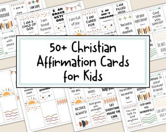 Printable Christian Affirmation Cards for Kids | 50+ Bible Verse Cards + 22 Blank DIY Cards | Encouraging Scripture Cards for Children