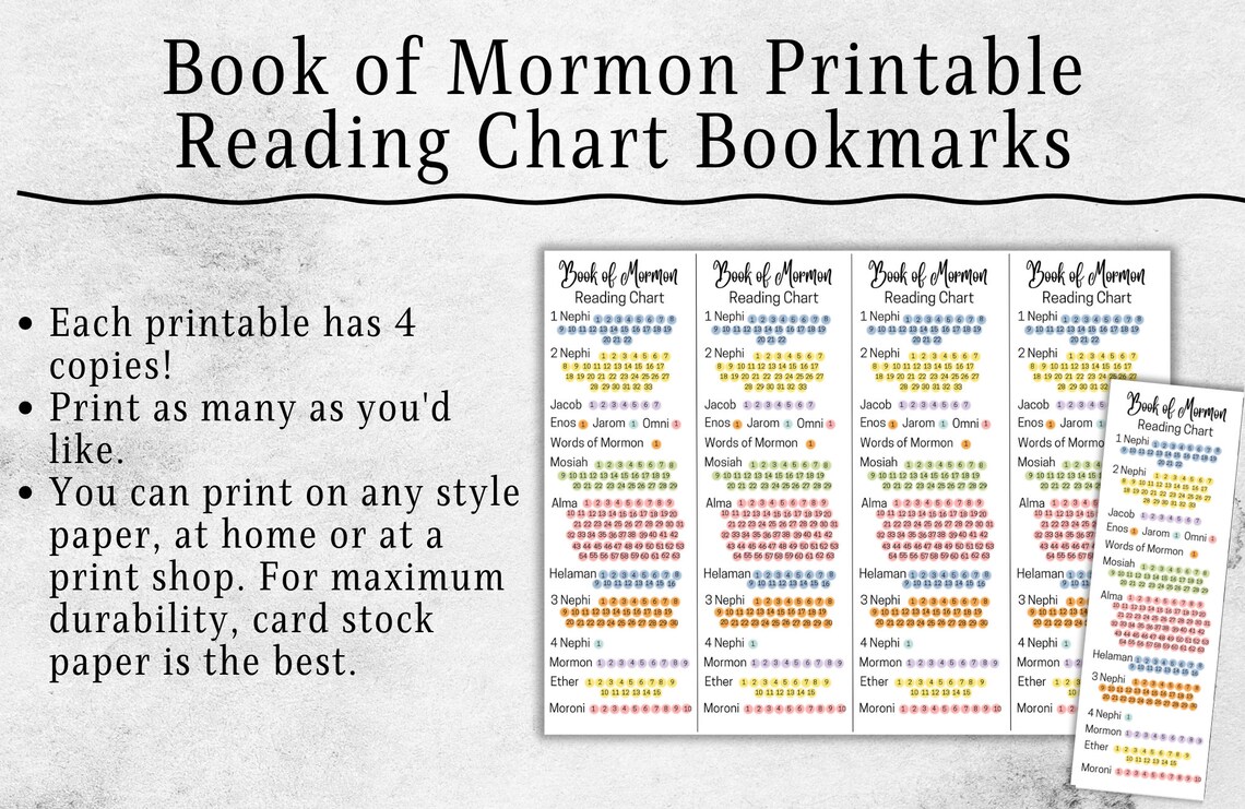 Book of Mormon Reading Chart Bookmark Printable Bookmark for - Etsy