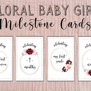 Cartes jalons bébé fille | Cartes d'étape florales imprimables | Nouveau cadeau pour bébé | Téléchargement numérique