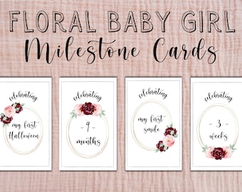 Baby Girl Milestone Cards | Printable Floral Milestone Cards | New Baby Gift | Digital Download