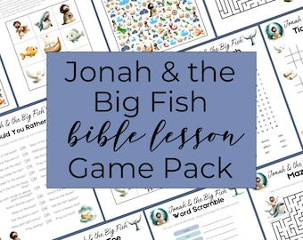 Printable Jonah and the Big Fish Games Bundle | Bible Lesson Activities for Kids | Sunday School & VBS | Christian Worksheets | 7 Games
