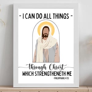 I Can Do All Things Through Christ Home Decor | Watercolor Jesus Christ Bible Verse Wall Decor | Scripture Verse Print | Philippians 4:13