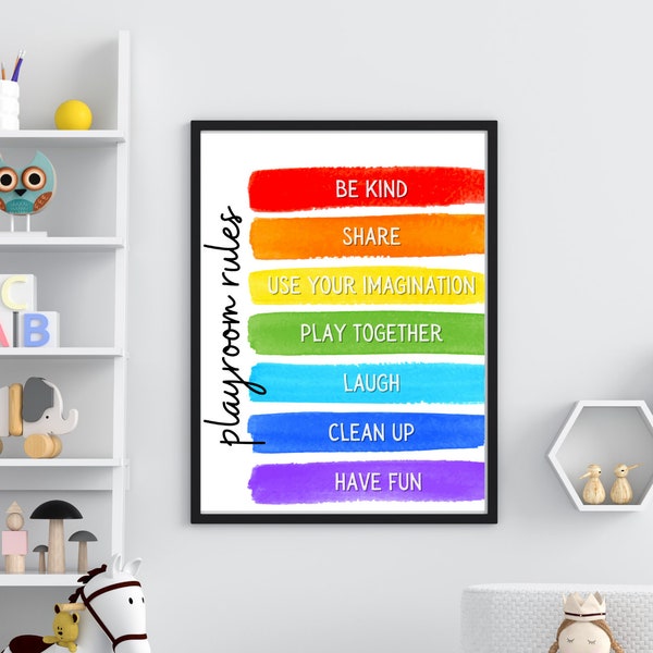 Playroom Rules Printable Wall Art | Kids Playroom Wall Art | Homeschool Wall Art | Montessori Wall Art