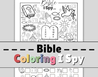 Printable Bible I Spy Coloring Page | Christian Seek and Find Game for Kids | Sunday School Activity | Bible Coloring Activity | Church Game