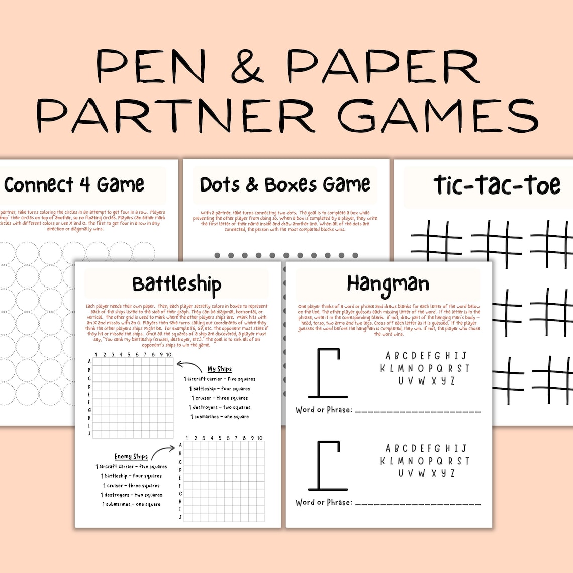 Printable Pen and Paper Games Pack | 5 Fun Classics for Kids | Tic Tac ...