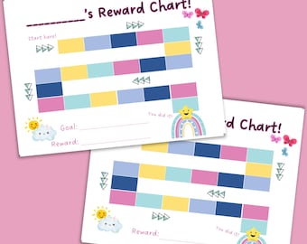 Tabla de recompensas imprimible para niñas / Tabla de pegatinas de recompensa / Ideal para aprender a ir al baño, mejorar el comportamiento, enseñar responsabilidad y las tareas del hogar