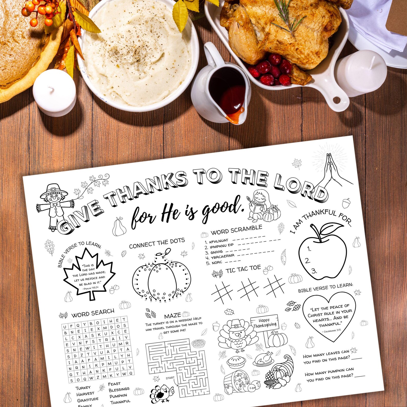 Printable Christian Thanksgiving Coloring Placemat for Kids | Bible ...