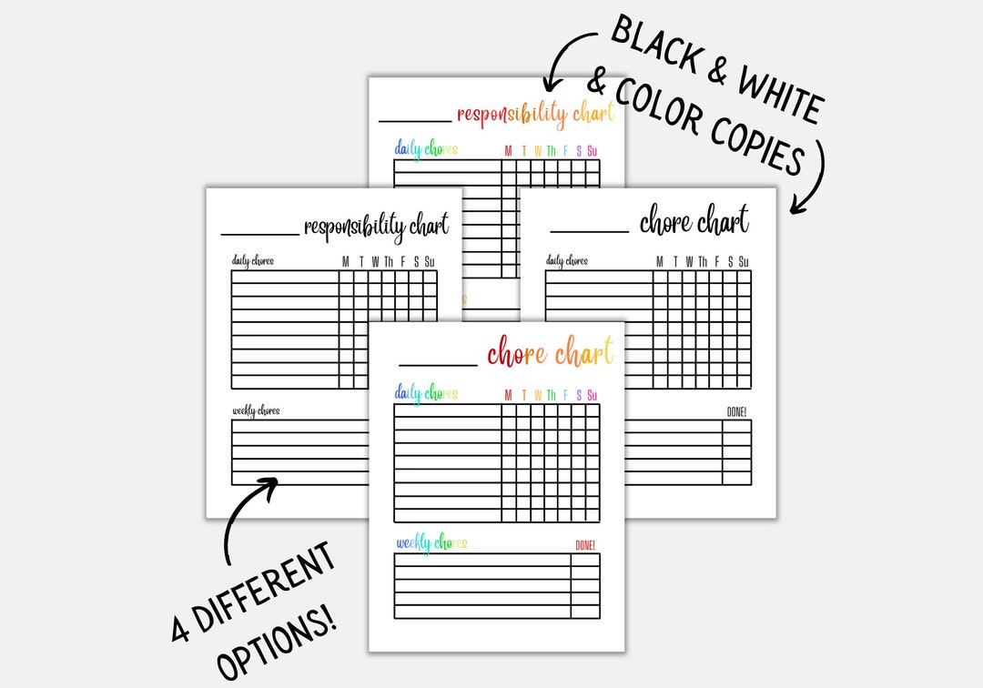 Chore Chart Printable - Responsibility Chart for Kids - Etsy