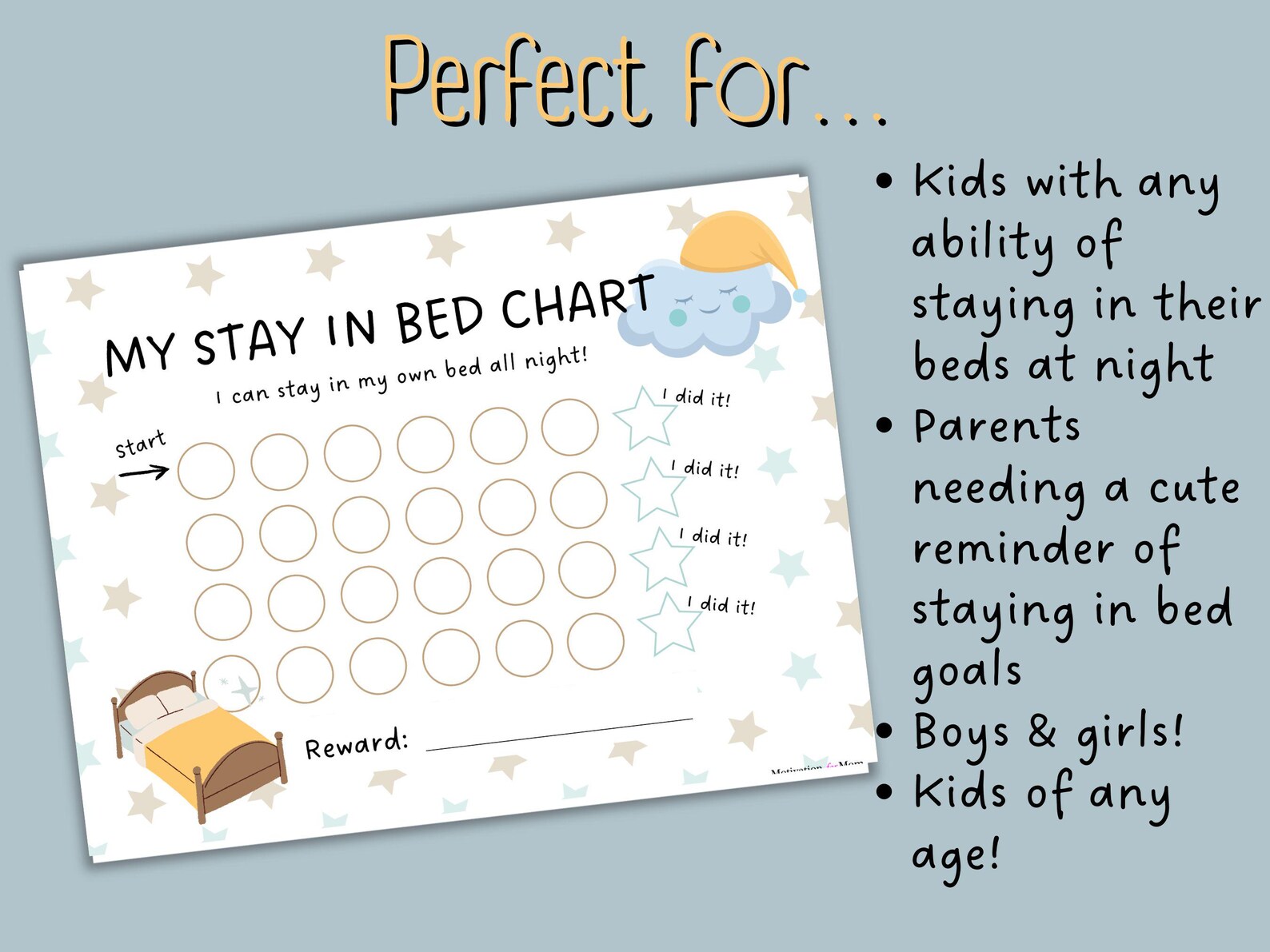 Printable Stay In Bed Chart For Kids Toddler Bedtime Chart 