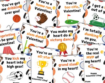 Sports Valentines Day Cards | Sports Themed Part | Printable Valentine's Cards | Basketball | Soccer | Baseball | Sports Valentines Cards