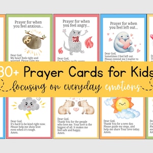 Cartes de prière imprimables pour enfants | 30 prières chrétiennes basées sur les émotions pour les enfants, parfaites pour les journaux de prières, les routines du matin et du soir