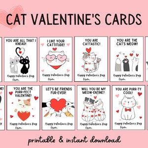 Cute Cat Valentines Day Cards | Printable Cat Valentines for Kids | Kitty Valentines | Classroom Valentines | Valentines Day Party |