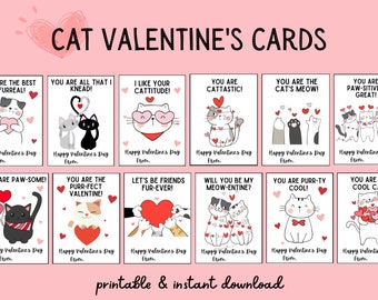 Cute Cat Valentines Day Cards | Printable Cat Valentines for Kids | Kitty Valentines | Classroom Valentines | Valentines Day Party |