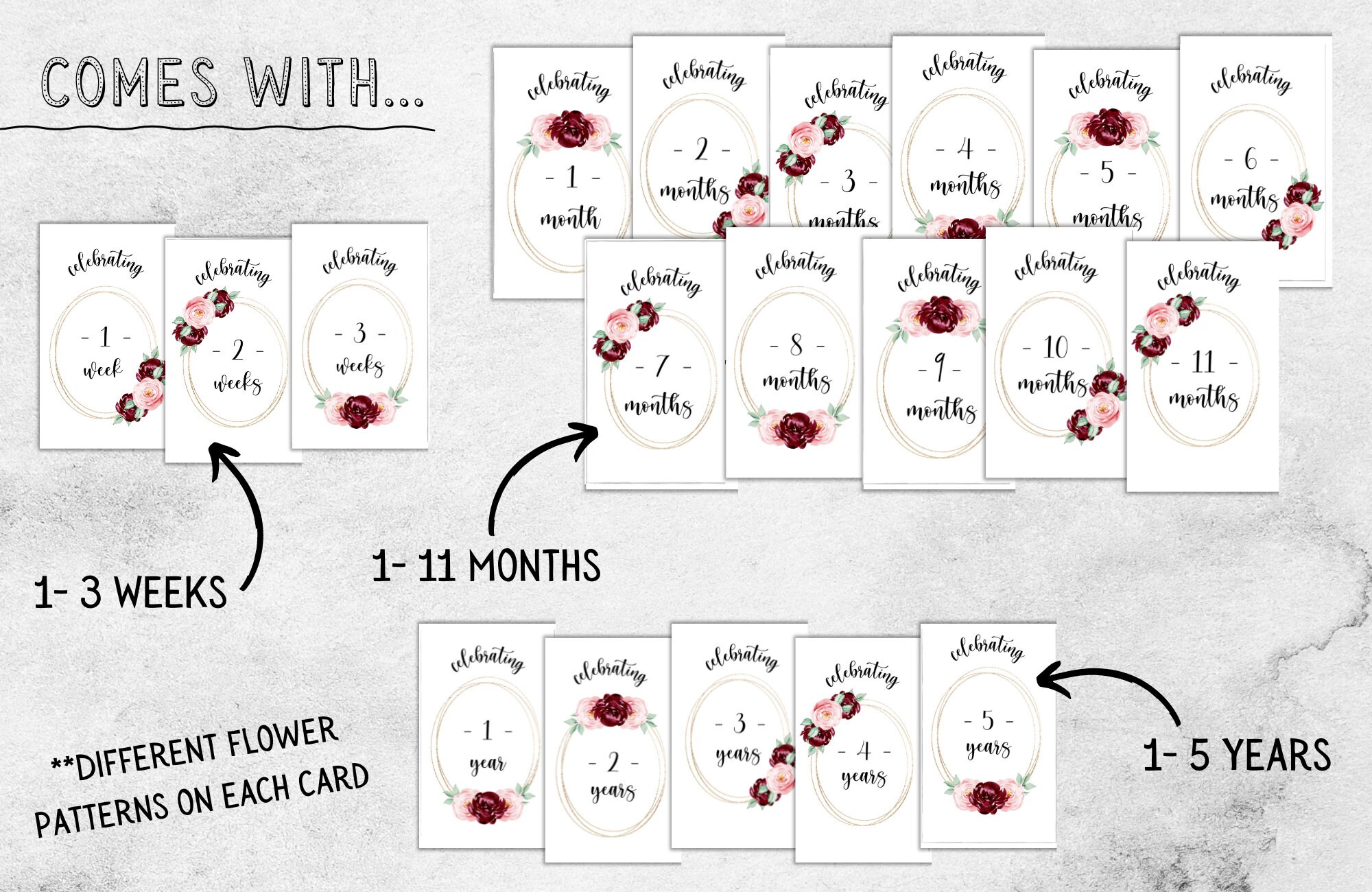 Baby Girl Milestone Cards | Printable Floral Milestone Cards | New Baby ...