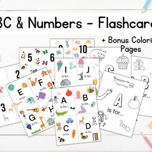 ABC Flashcards e Páginas para Colorir | Cartões de Alfabeto para Crianças | Cartões de Números | Cartões de Memória Imprimíveis para Educação Domiciliar ou Sala de Aula