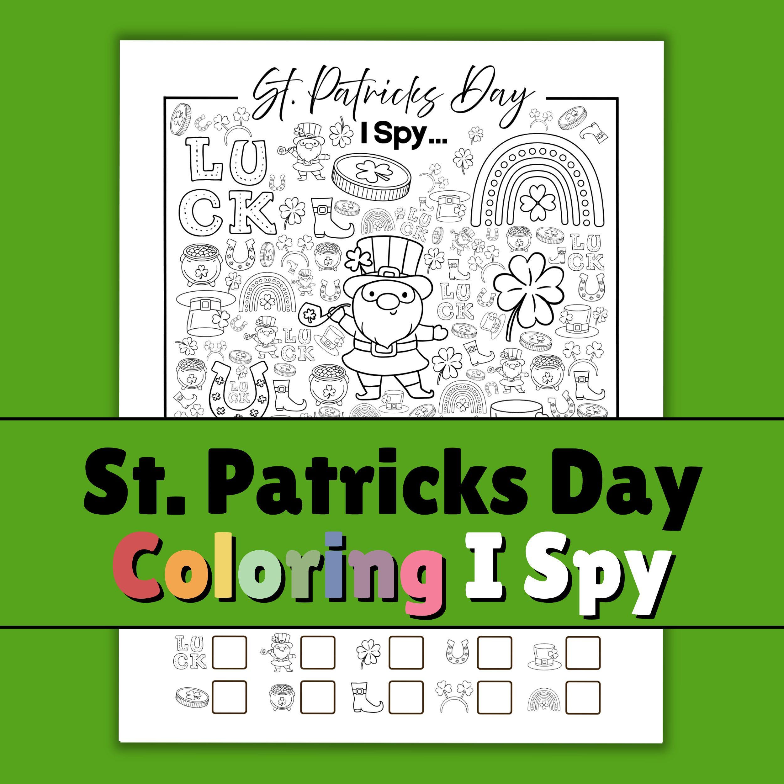 Printable St. Patrick's Day I Spy Coloring Page for Kids Shamrock…