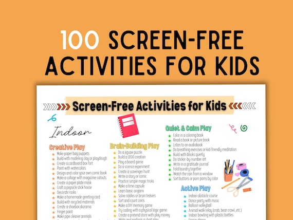 Kids Screen-Free Activities Printable | Boredom Buster Checklist | Indoor & Outdoor Activities  for Kids to Stay Busy and Scree Free