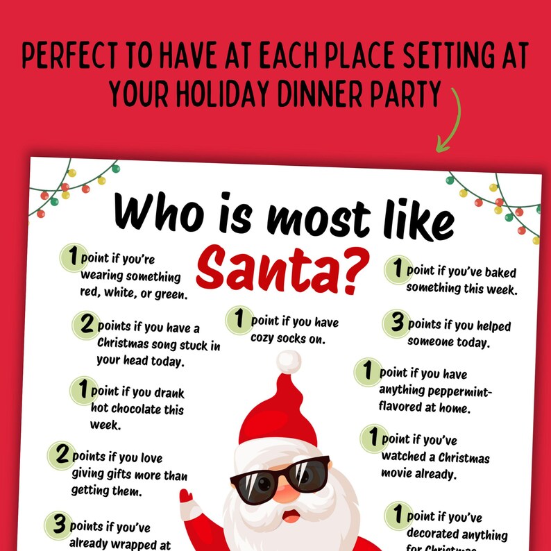 Who’s Most Like Santa Game Printable Fun Holiday Party Game for Kids